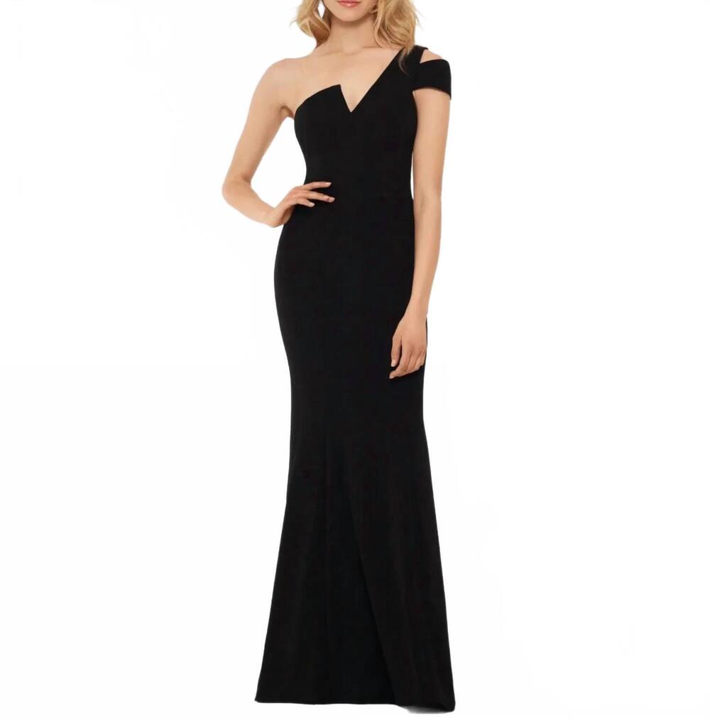 NEW BETSY & ADAM women's one shoulder scuba crepe dress in black